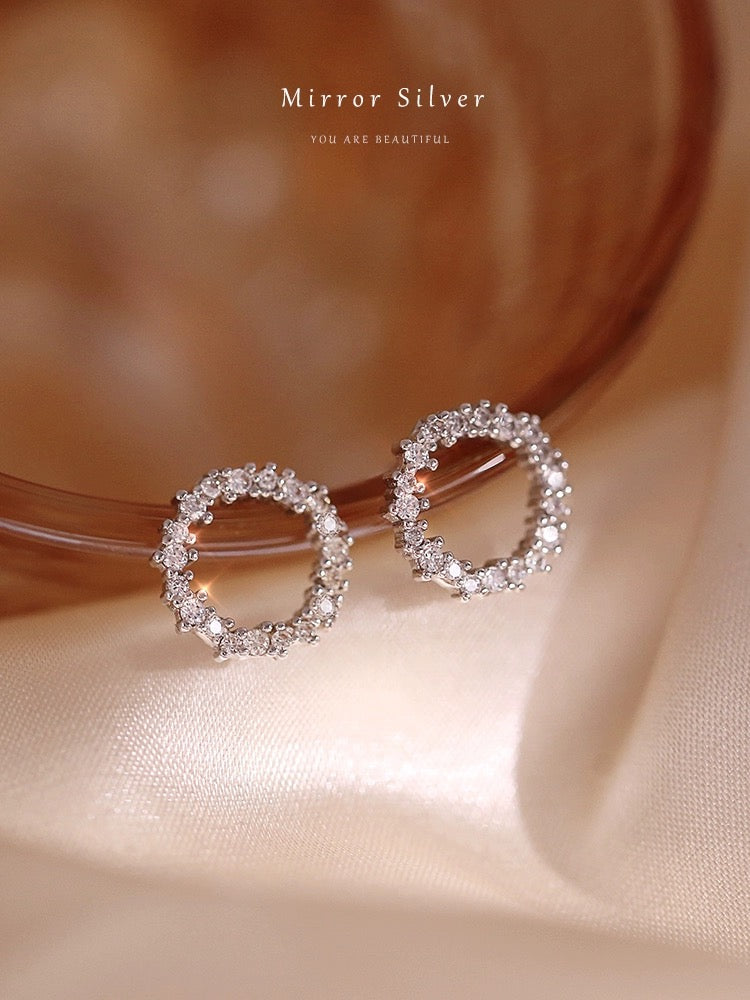 Crystal Sparkling Circle Stub Earrings