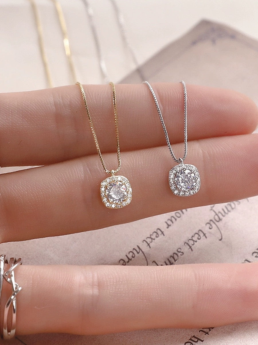 Crystal Pave Square Pendant Necklace