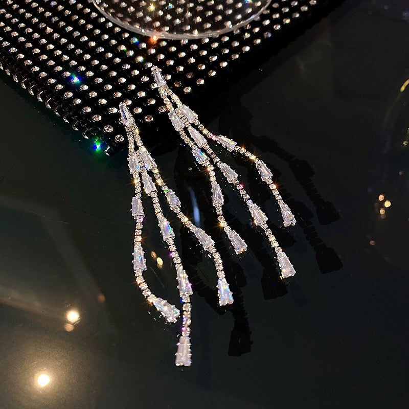 Crystal Linear Fringe Long Earrings