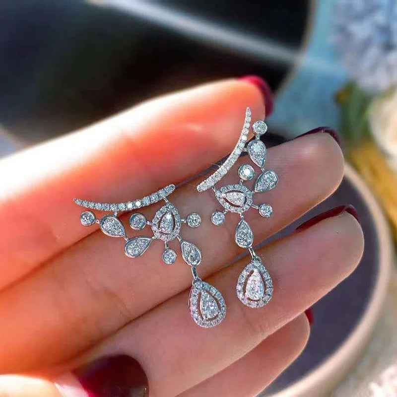Crystal Vine Teardrop Climber Earrings