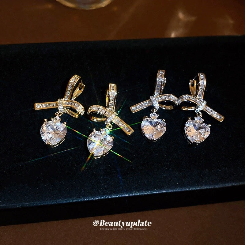 Crystal Ribbon Heart Earrings