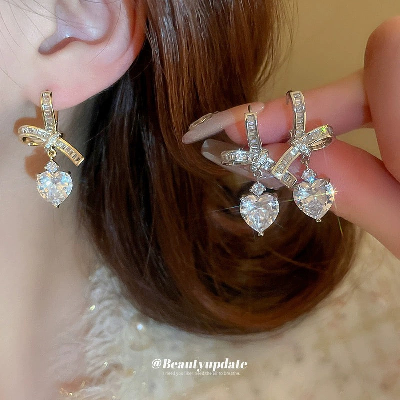 Crystal Ribbon Heart Earrings