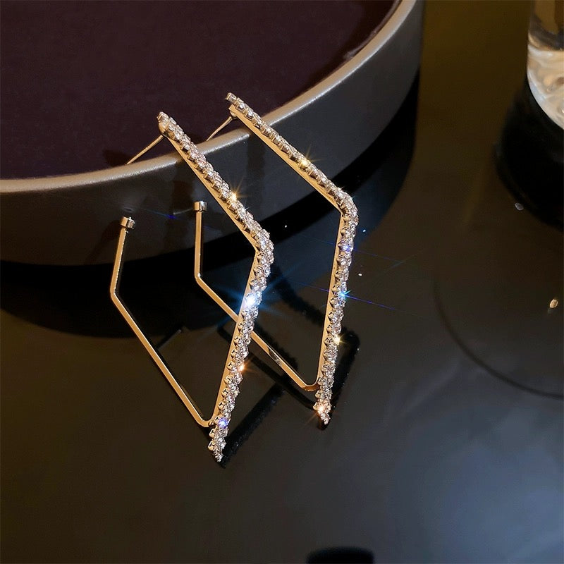 Crystal Long Diamond Shape Earrings