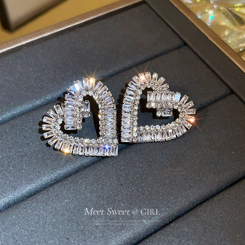 Baguette Crystal Heart Earrings
