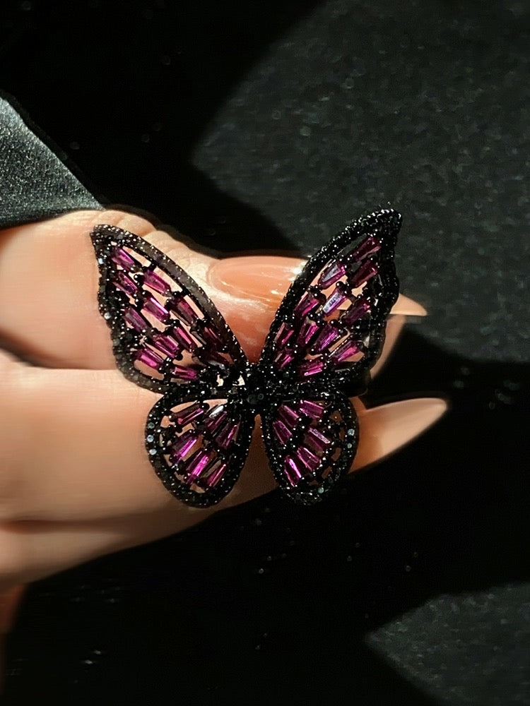 Crystal Black Butterfly Ring
