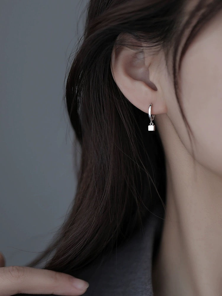 Silver Gold Huggie Square Earrings