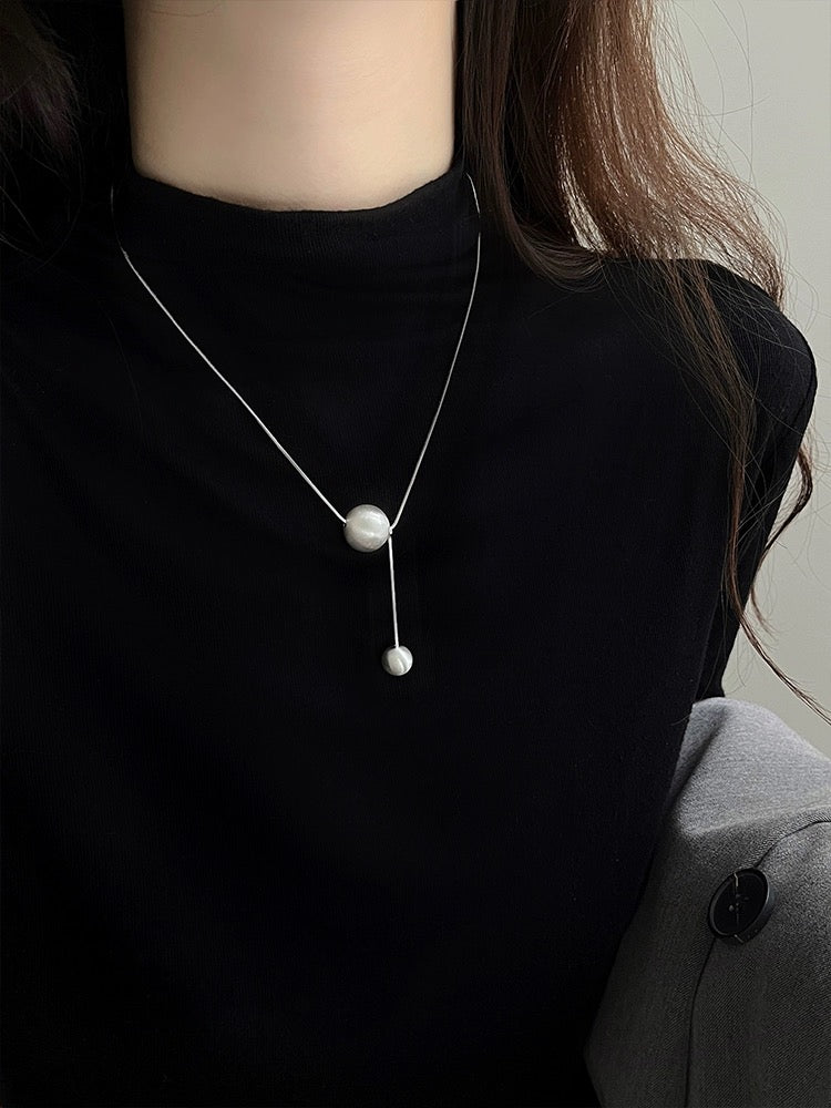 Silver Y Chain Double Palla Necklace