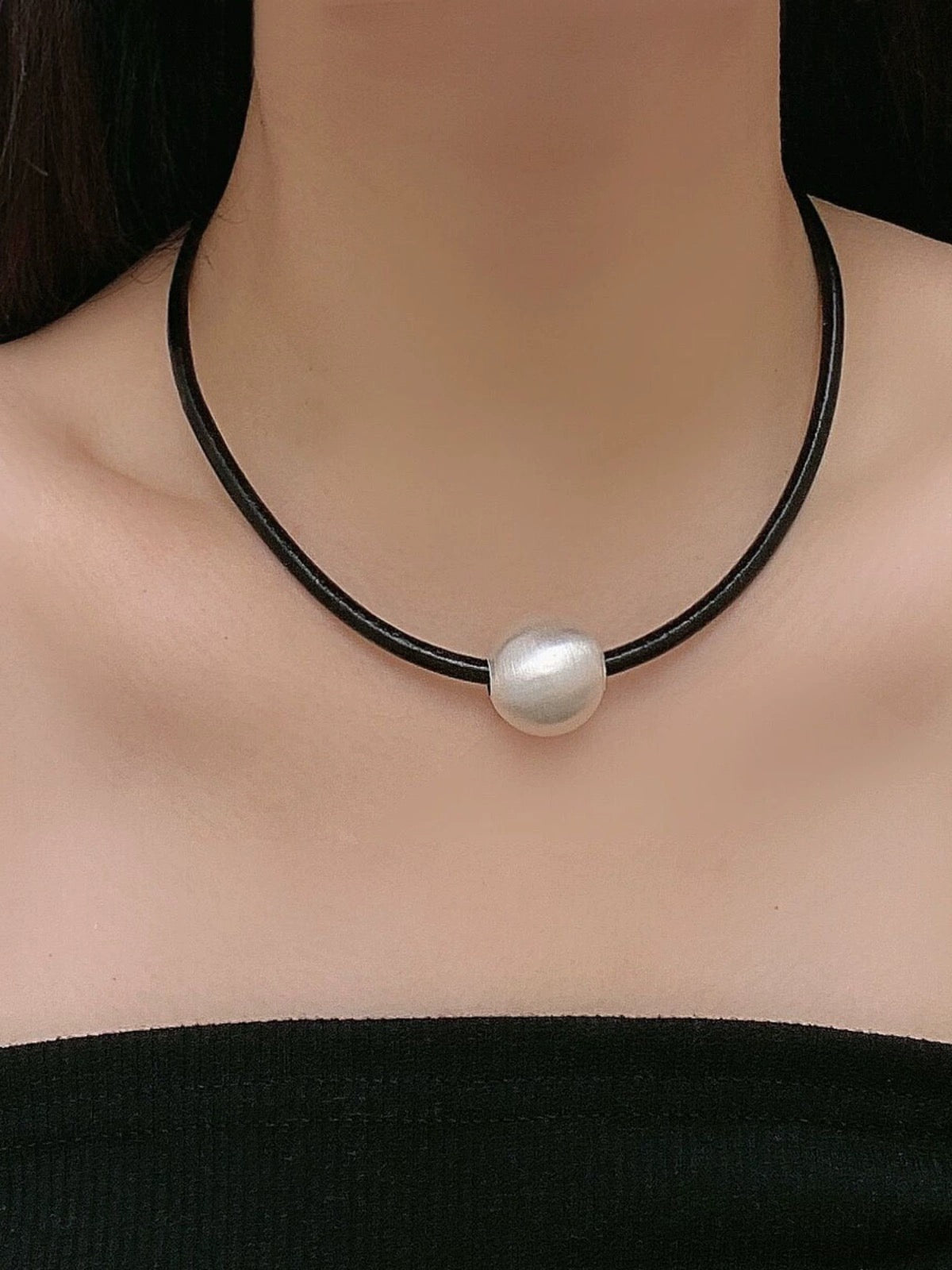 Silver Palla on Leather Necklace