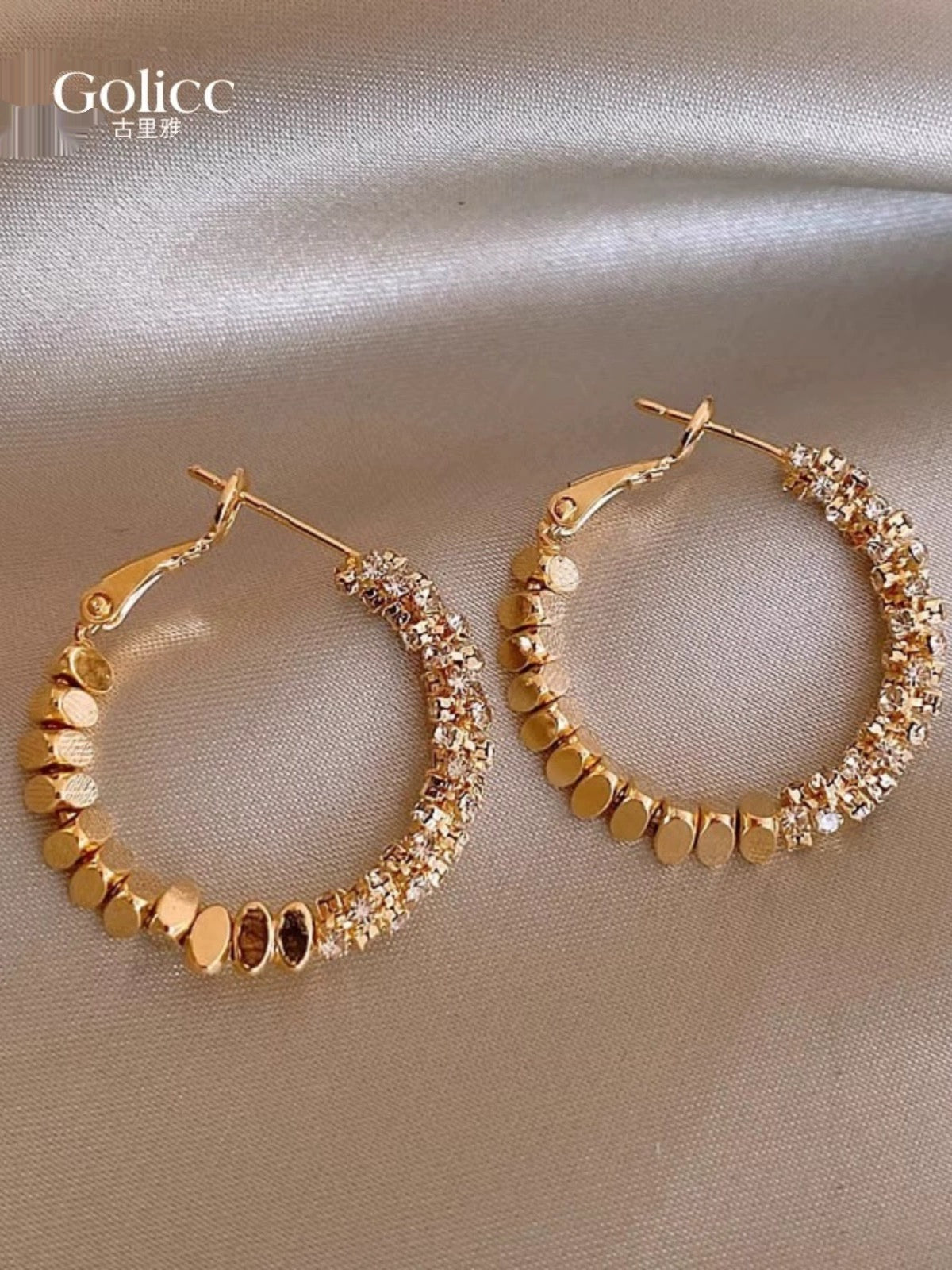 Silver stone and strand earring