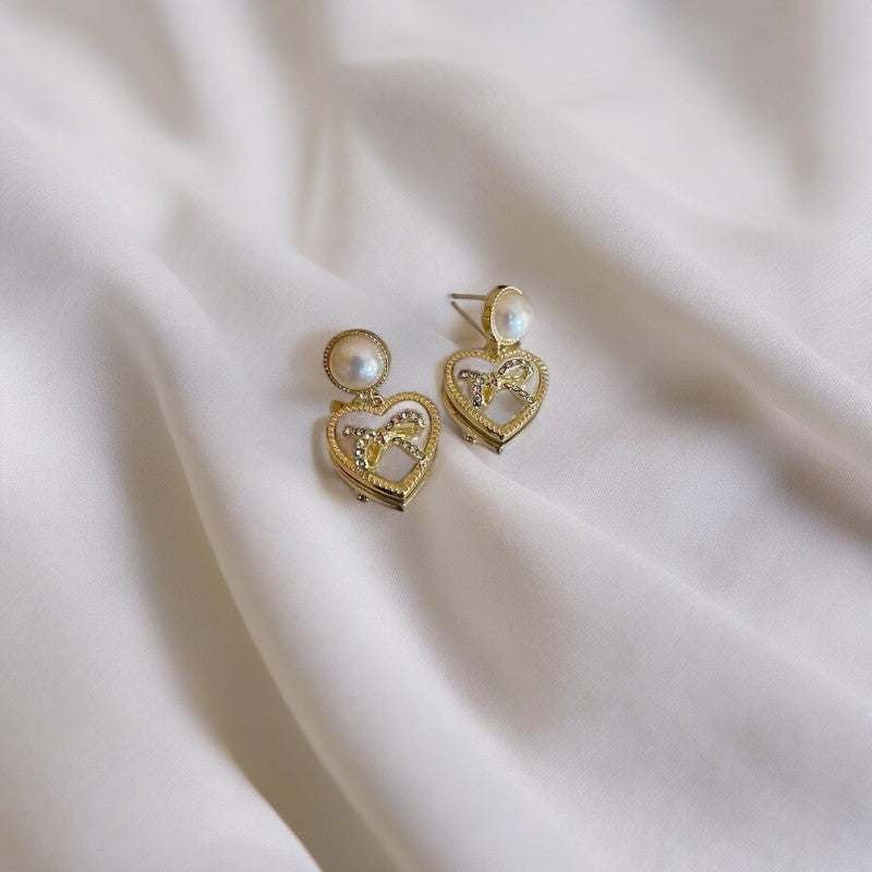 Venetian Pearl Heart Charm Earrings