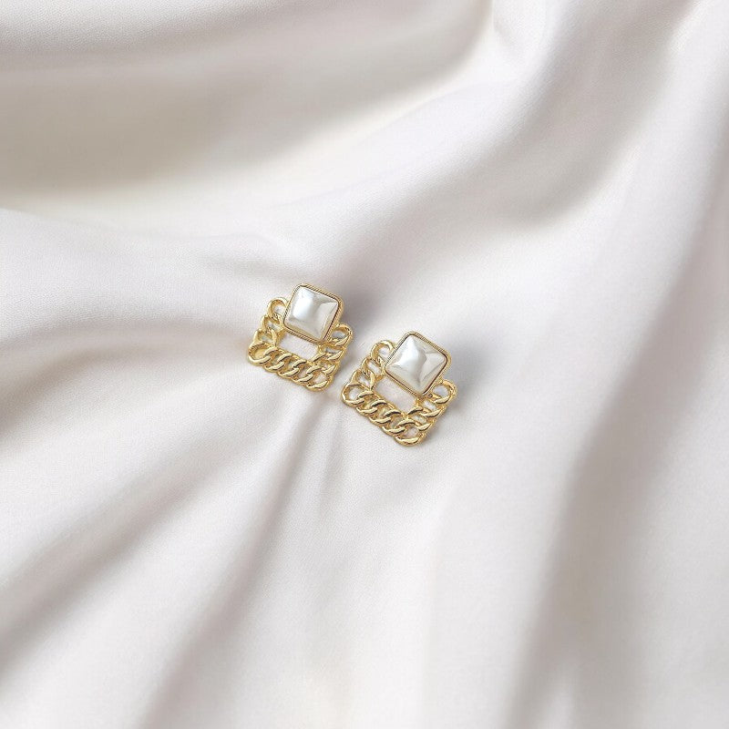 Venetian Pearl Square Stub Earrings