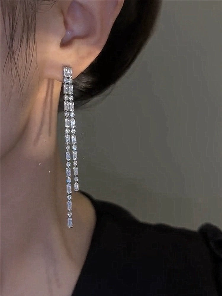 Crystal Double Strand Liner Earrings