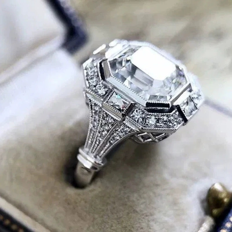Crystal Halo Pave Ring