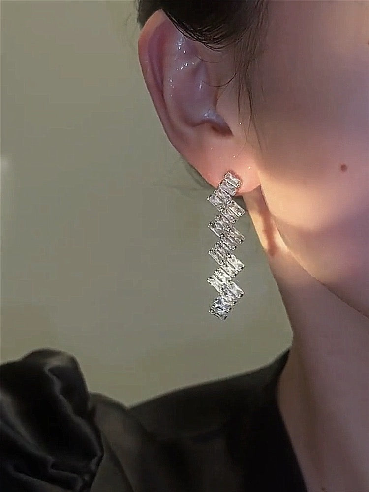 Crystal Baguette Diamante Gradual Earrings