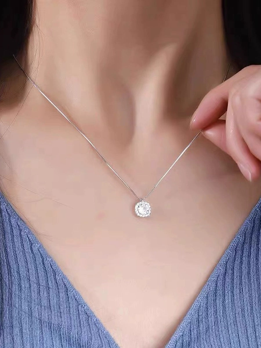 Crystal Pave Square Pendant Necklace