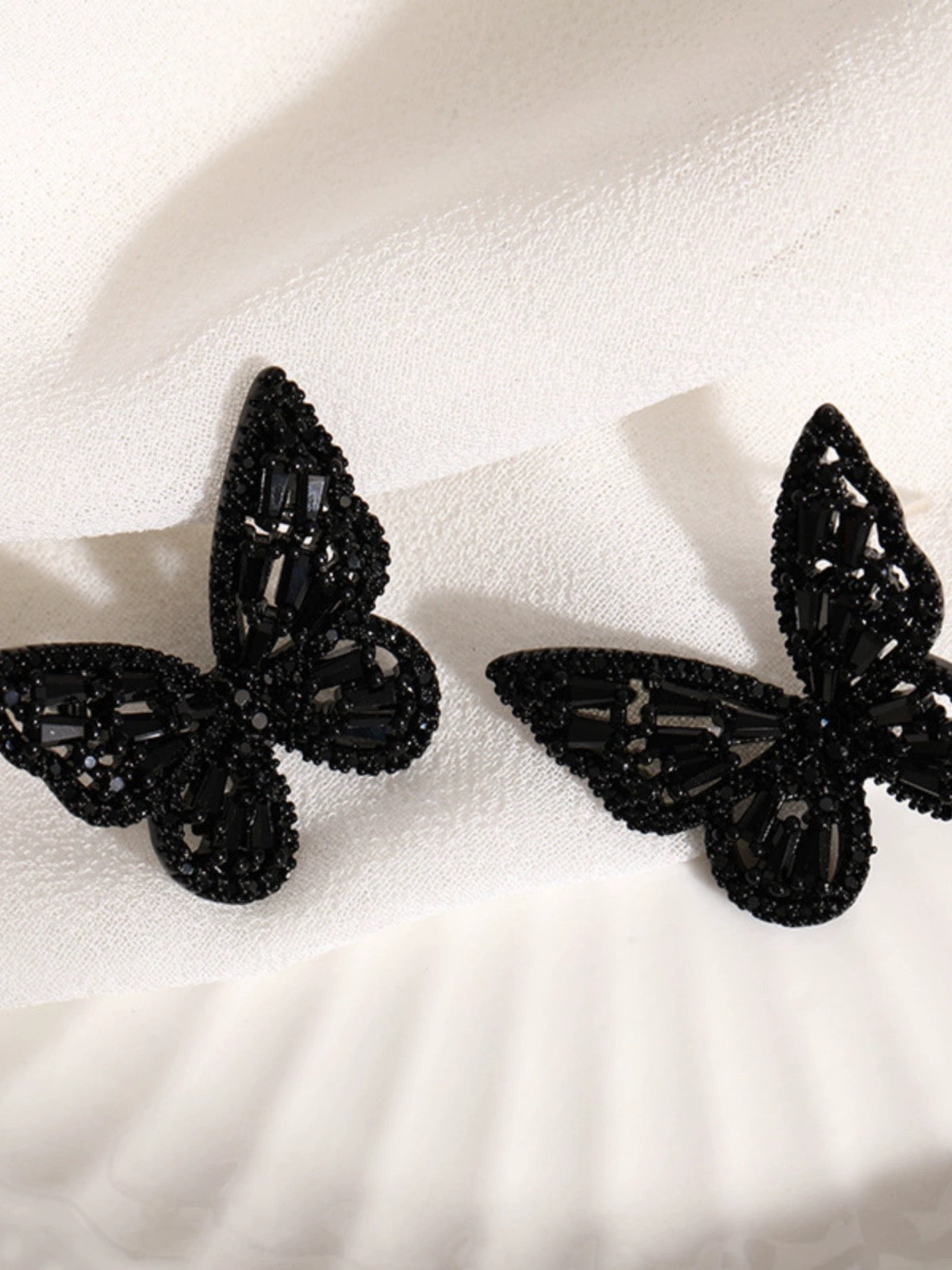Crystal Black Butterfly Earrings