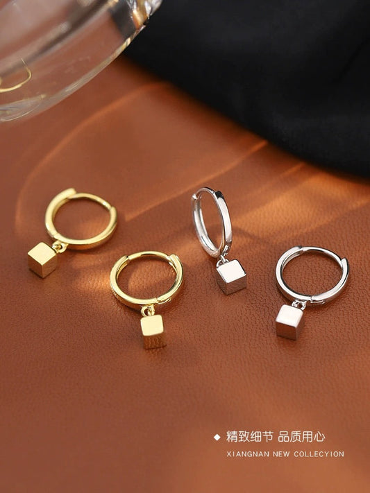 Silver Huggie Square Earrings