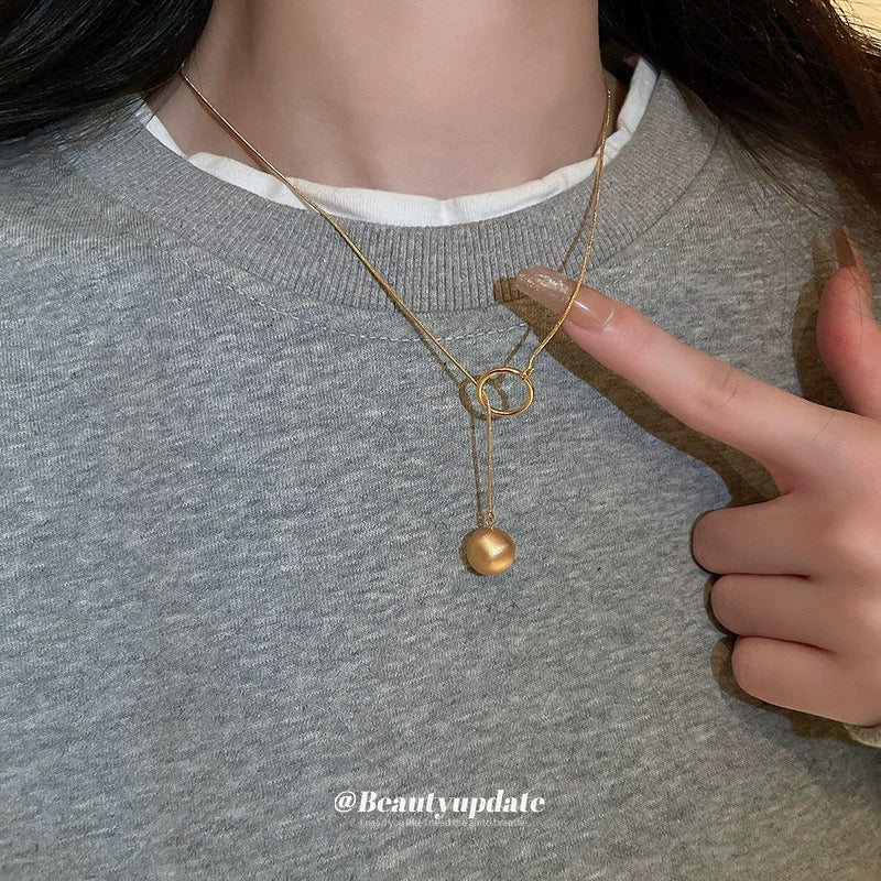 Sliver Gold Y Chain Palla Necklace