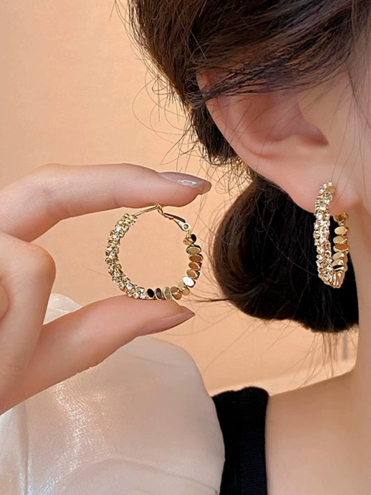 Silver stone and strand earring